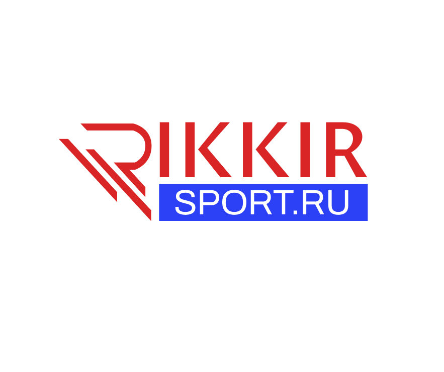 Логотип RIKKIR SPORT.RU: красная геометрическая буква R и название над синей плашкой SPORT.RU.