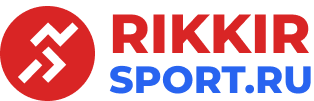 Логотип RIKKIR SPORT.RU с белой фигурой бегуна в красном круге и красно-синей надписью.